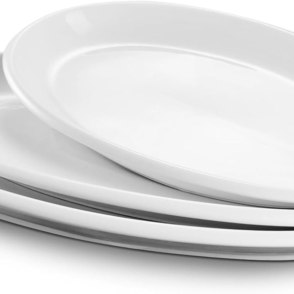 Large Serving Platter, 16"/14"/12" Oval Platters Oven Safe, White Serving Plates